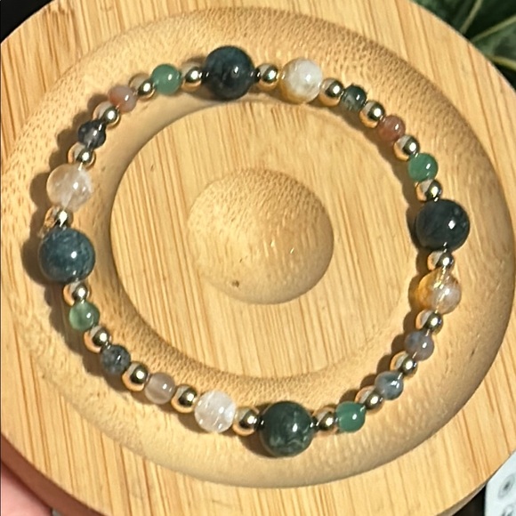 Handmade Moss Agate + Citrine + Green Aventurine Beaded Bracelet ✨ - Picture 3 of 6
